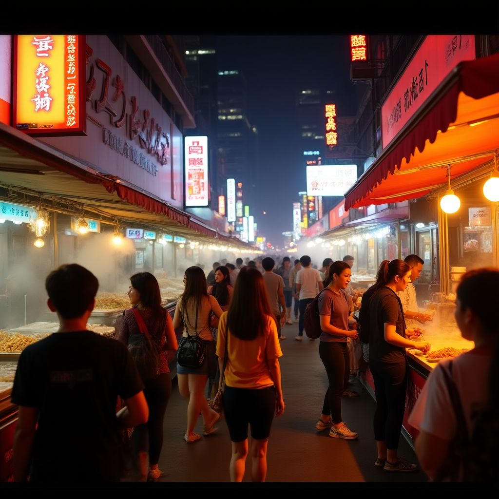 A bustling night food market in Taiwan