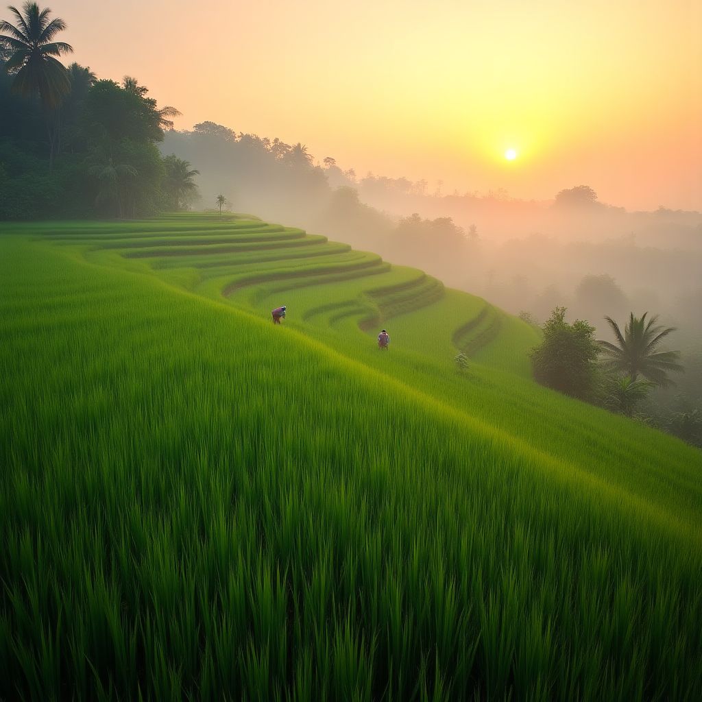 Lush green rice terraces in Bali, Indonesia